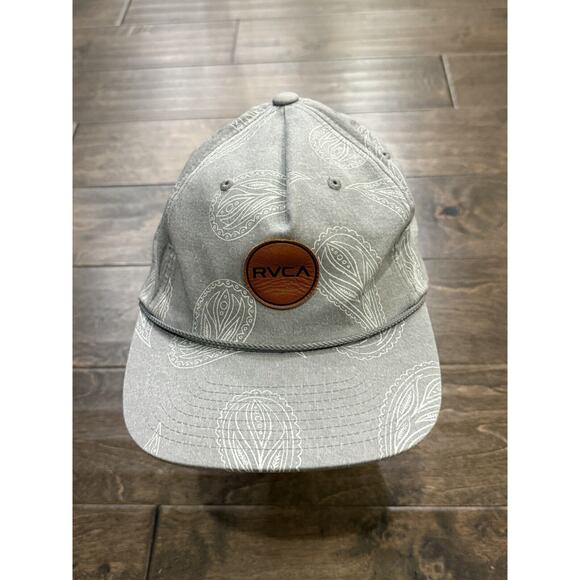 RVCA Mens Gray RVCA Leather Patch Mid Fit Rope SnapBack Trucker Hat Cap - Picture 2 of 9